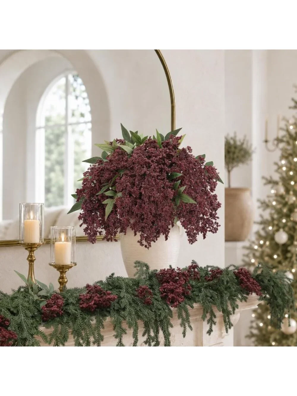 6 Pcs Burgundy Faux Nandina Berry Stems - 17'' Artificial Home Decor Branches